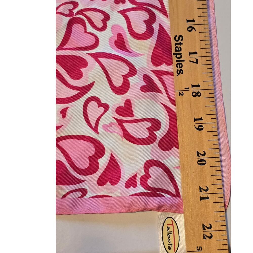 Vintage Talbots Scarf 100% Silk Heart Print 21in x in 21in Pink Red Romantic - Picture 6 of 6